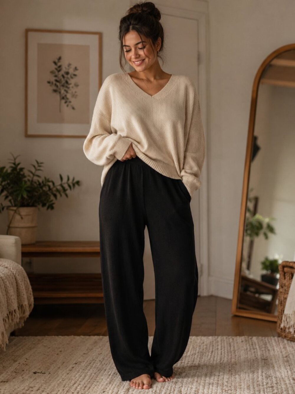 Karen Lessly Pants Women's Size Large Black Elastic Waist #ComfyCore #Loungewear